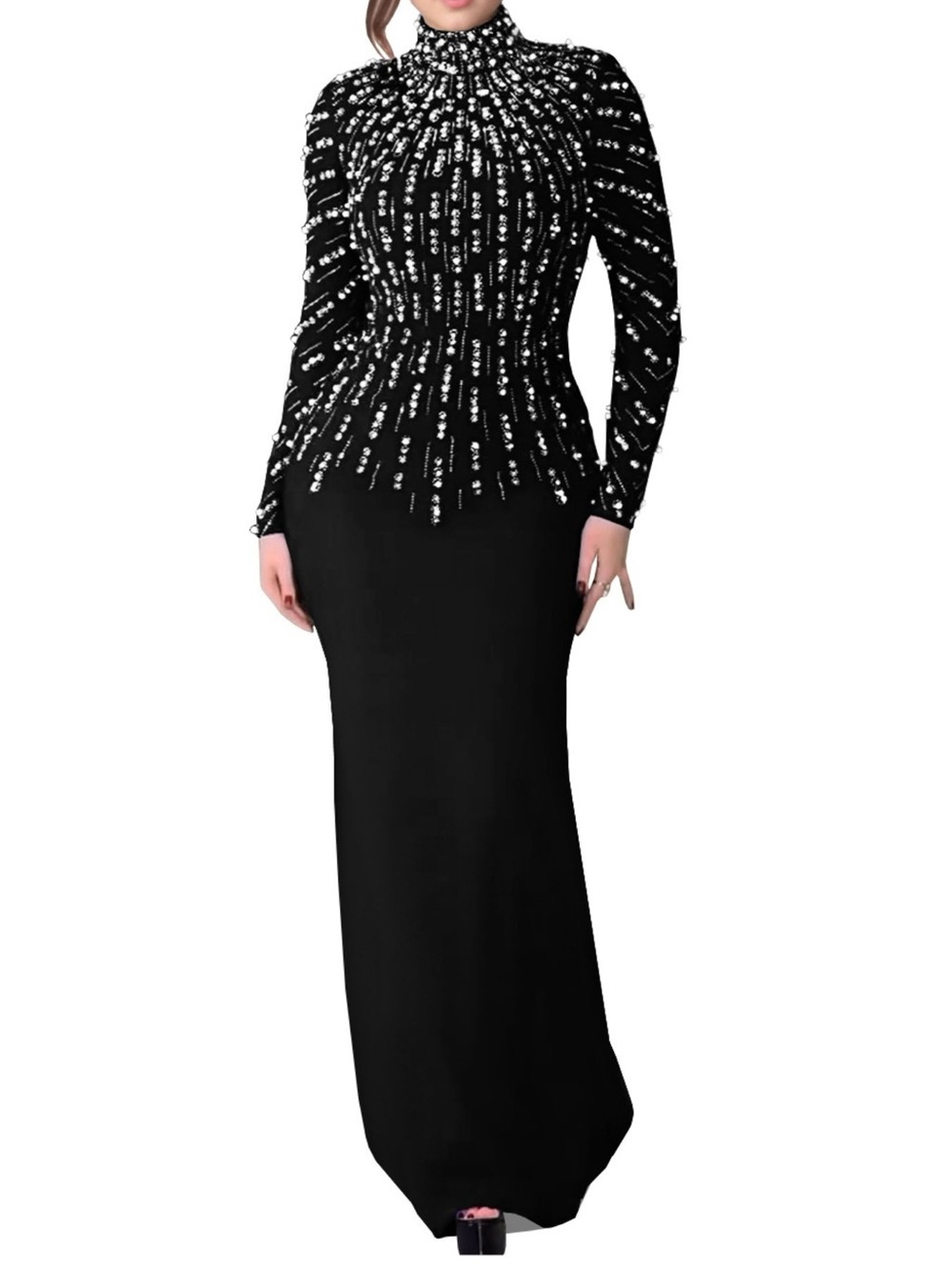 Pearl Detail Mock Neck Maxi Dress - Picture 3 of 9
